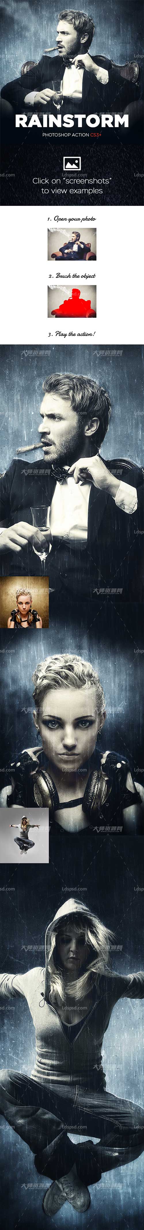 Rainstorm Photoshop Action,极品PS动作－暴雨倾袭(含高清视频教程)